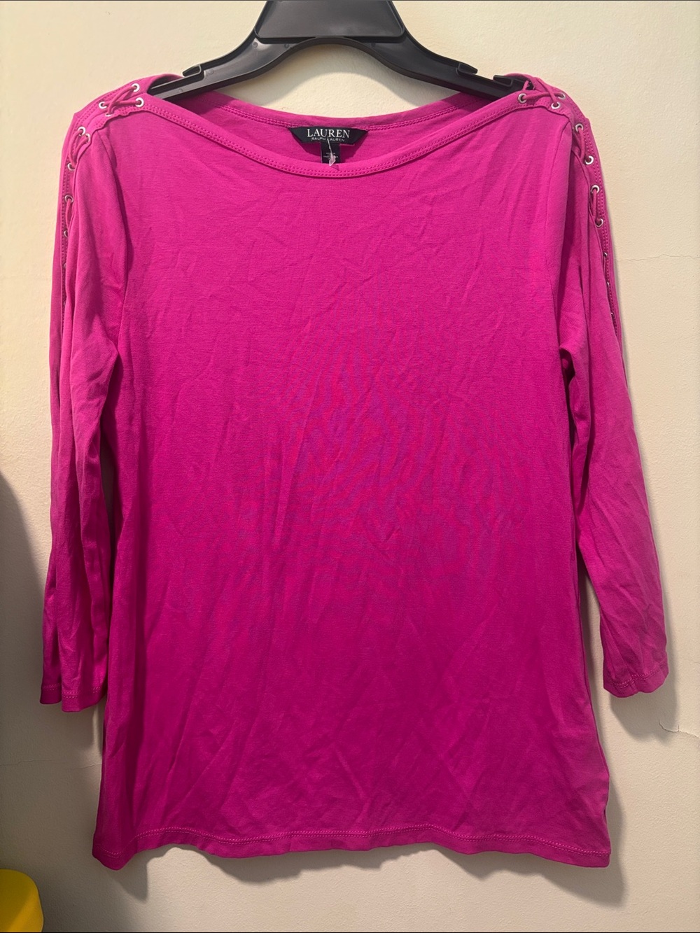 Lauren Ralph Lauren Fuchsia Lace-Up Shoulder Long Sleeve Tee